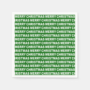 Serviette En Papier Blanc sur Vert foncé Typographie de Noël