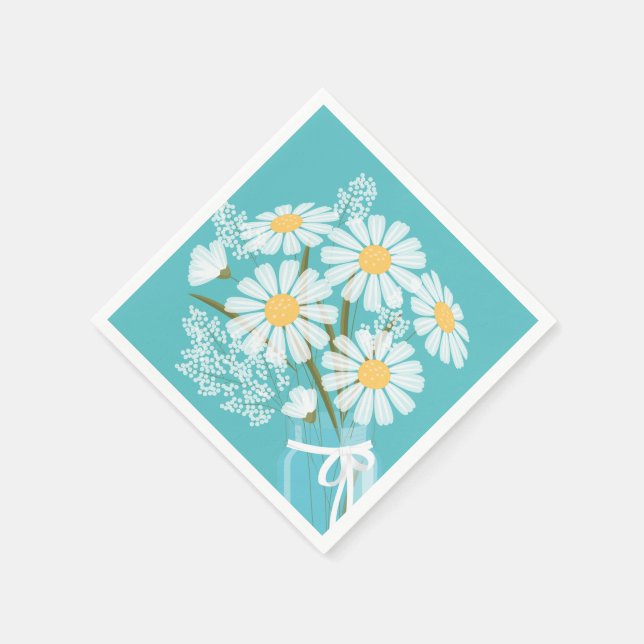 Serviette En Papier Blancs Mason Jar Bouquet Coin Turquoise (Coin)