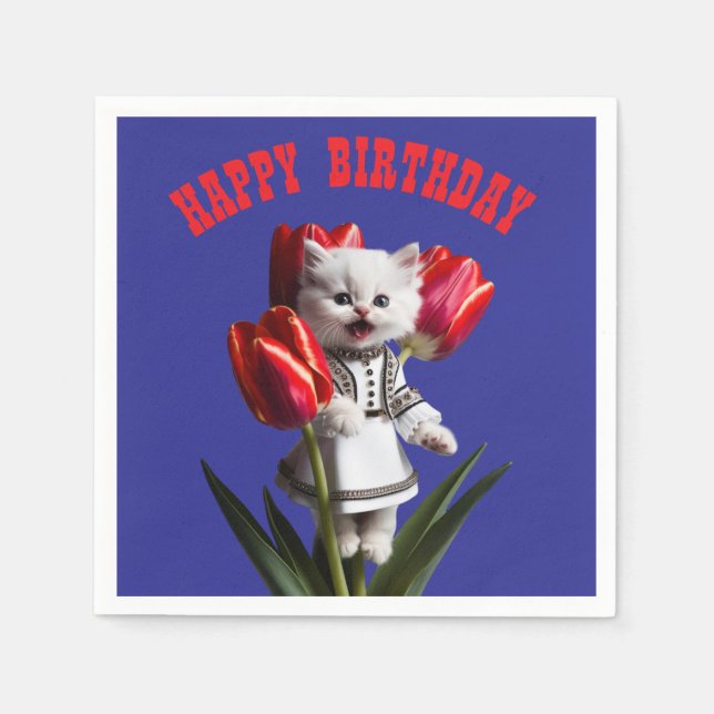 Serviette En Papier Blancs Perse fête d'anniversaire de chats Napkin (Devant)