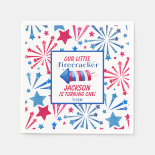 Serviette En Papier Blancs rouges et bleus Petits pétards Anniversaire