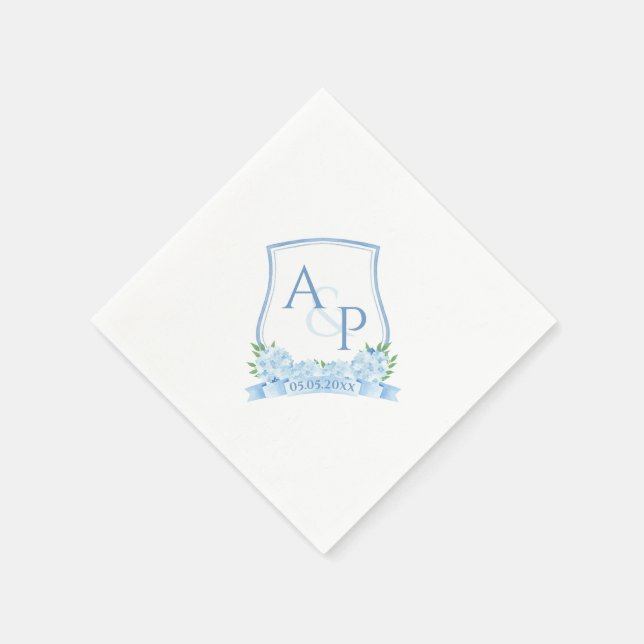 Serviette En Papier Blason de mariage à l'hydrangea bleu aquarelle cla (Coin)