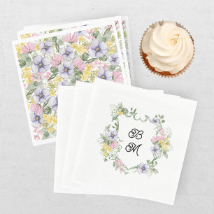 Serviette En Papier Blason floral élégant avec monogramme Photo mariag