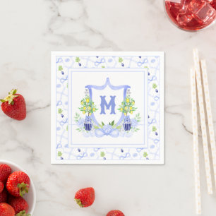 Serviette En Papier Blason Monogrammé d'Arbre de Citron à l'Aquarelle