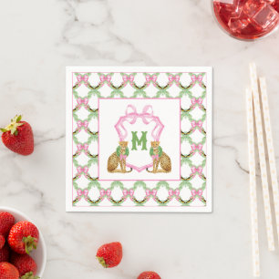 Serviette En Papier Blason Monogramme Léopard Prépa Aquarelle
