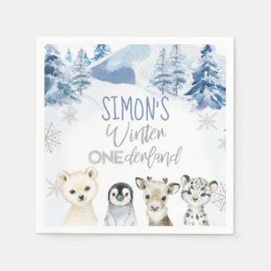 Serviette En Papier Bleu Argent Arctique hiver Onederland Anniversaire