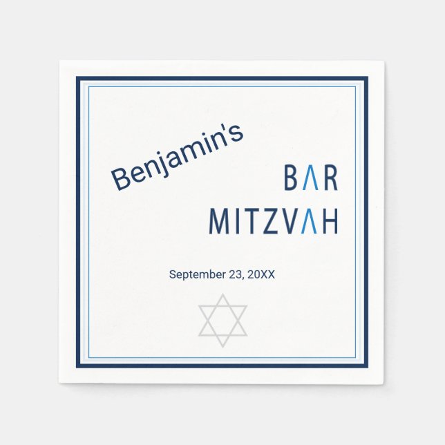 Serviette En Papier Bleu Bande Moderne Bar Mitzvah (Devant)