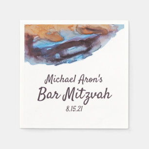 Serviette En Papier Bleu, Beige, Caramel Bar Mitzvah Napkins