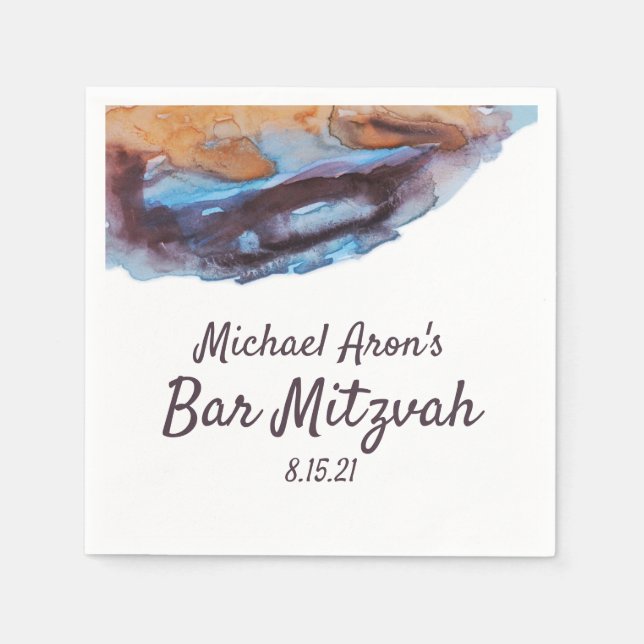 Serviette En Papier Bleu, Beige, Caramel Bar Mitzvah Napkins (Devant)