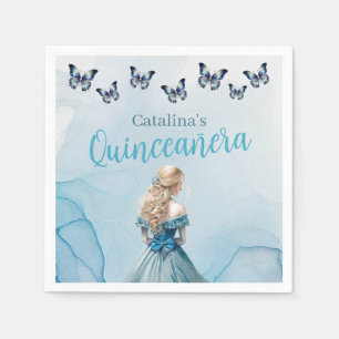 Serviette En Papier Bleu Beurre d'or Princesse Quinceañera