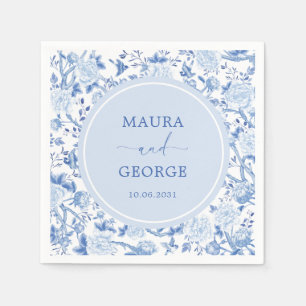 Serviette En Papier Bleu Blanc Chinoiserie Floral Mariage côtier
