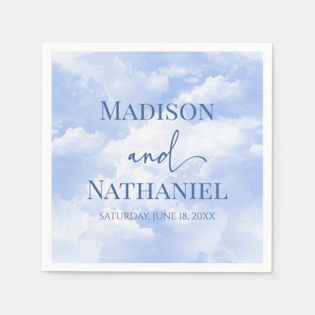Serviette En Papier Bleu Blanc Étincelle Nuages Rêveur Élégant Mariage (Devant)