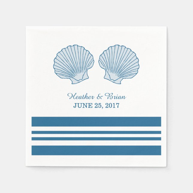 Serviette En Papier Bleu Blanc Nautique Coquillages Papier serviettes (Devant)