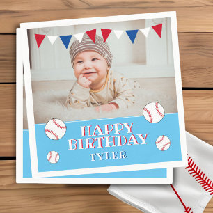 Serviette En Papier Bleu Bleu Bleu Enfants Photo Anniversaire