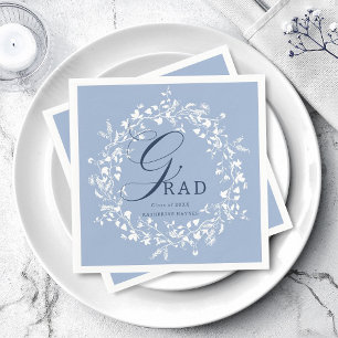 Serviette En Papier Bleu Bleu Fleur sauvage Wreath Graduation