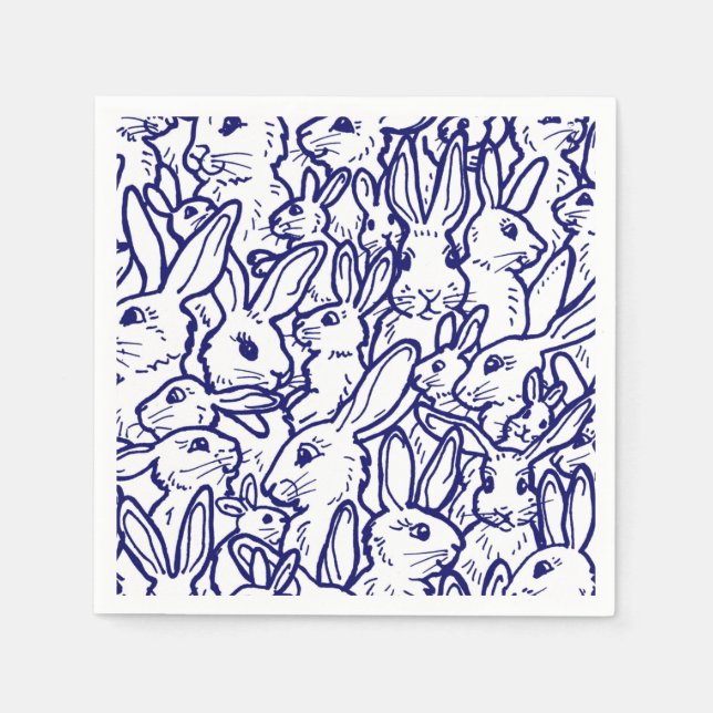 Serviette En Papier Bleu Bleu lapin lapin blanc dessin mignon unique (Devant)