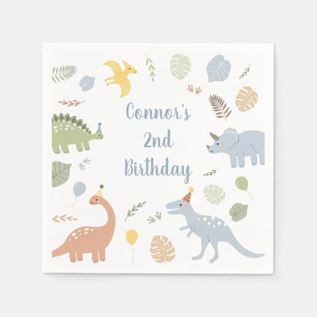 Serviette En Papier Bleu Boy Boho Dinosaur Anniversaire (Devant)