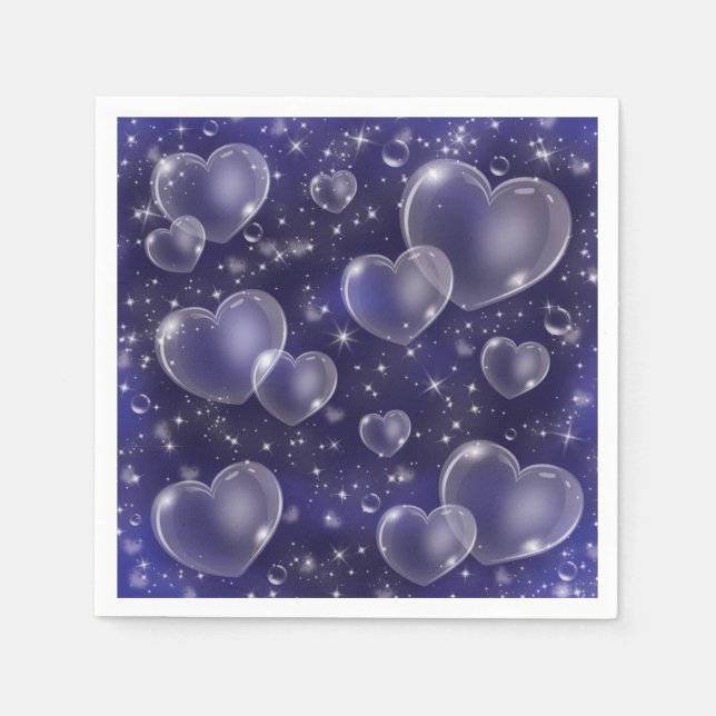Serviette En Papier Bleu Bubble Hearts mignon Girly 90's Style (Devant)