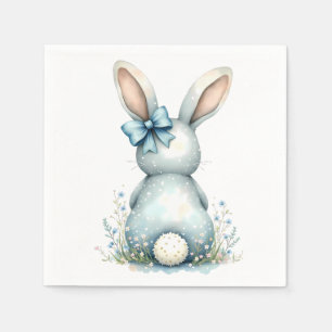 Serviette En Papier Bleu Bunny Tail Lapin de Pâques avec Oeufs