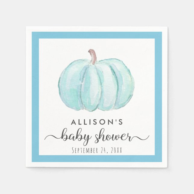 Serviette En Papier Bleu Citrouille Aquarelle bébé garçon douche (Devant)