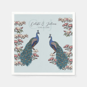 Serviette En Papier Bleu Clair Chic Turquoise Paon Mariage