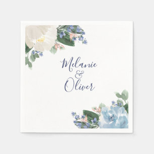 Serviette En Papier Bleu clair Mariage floral