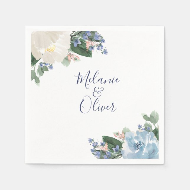 Serviette En Papier Bleu clair Mariage floral (Devant)