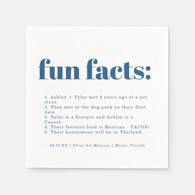Serviette En Papier Bleu classique minimal moderne | Fun Facts Mariage (Devant)