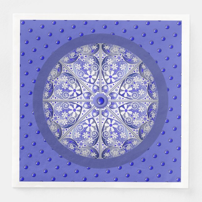 Serviette En Papier Bleu de dentelle en céramique de Grèce (Devant)