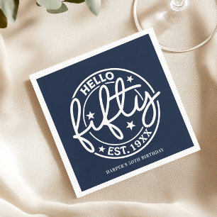 Serviette En Papier Bleu de la Marine Bonjour Cinquante-Anniversaire