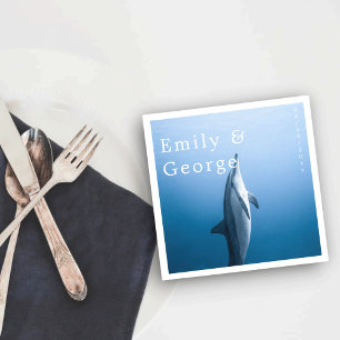 Serviette En Papier Bleu de la Marine sous le Mariage de la mer Dolphi