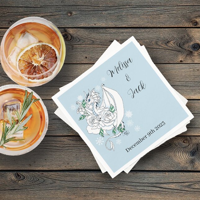 Serviette En Papier Bleu des flocons de neige du dragon blanc d'hiver (Créateur téléchargé)