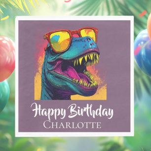 Serviette En Papier Bleu Dino T-Rex Anniversaire