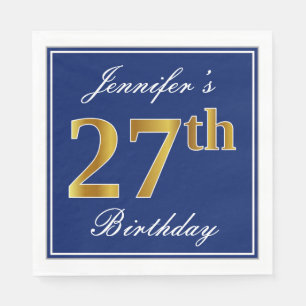 Serviette En Papier Bleu élégant, anniversaire d'or de Faux 27ème ;