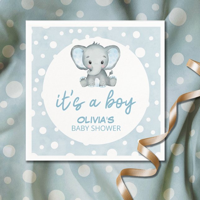 Serviette En Papier Bleu Eléphant mignon C'est un Baby shower garçon (Créateur téléchargé)