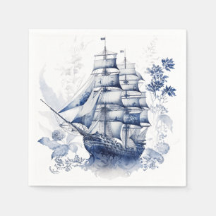 Serviette En Papier Bleu et blanc Delft voilier en mer