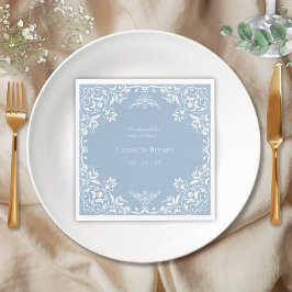 Serviette En Papier Bleu et blanc Dusty Elegant Coastal Chic Mariage