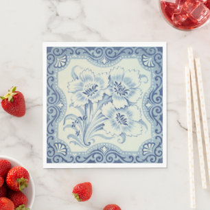 Serviette En Papier Bleu et blanc Floral Victorian Majolica Antique