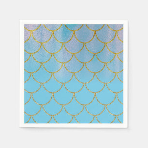 Serviette En Papier Bleu et or Iridescente Shimmer Mermaid Party