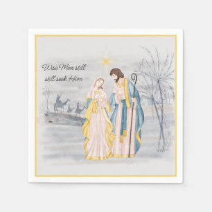 Serviette En Papier Bleu et or Marie, Joseph et Jésus Fête