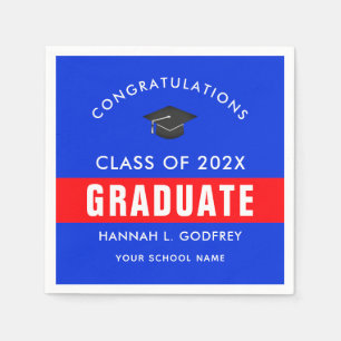 Serviette En Papier Bleu et Rouge Graduation Congrats sur mesure