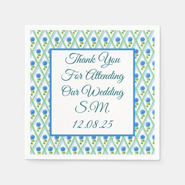 Serviette En Papier Bleu et vert grand-millénaires Hydrangea Ditsy (Devant)