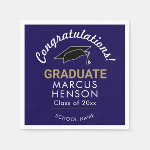 Serviette En Papier Bleu Félicitations Diplômé Cap de Graduation