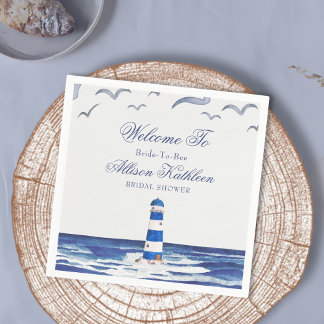 Serviette En Papier Bleu Fête des mariées côtière marine