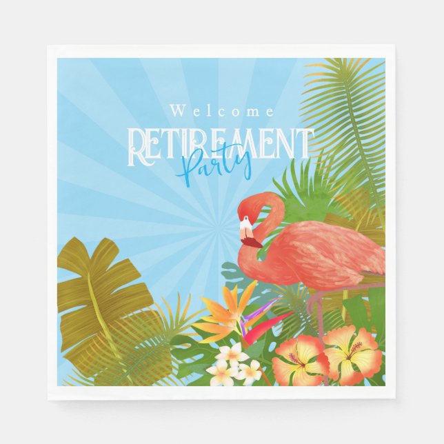 Serviette En Papier Bleu Flamant rose retraite (Devant)