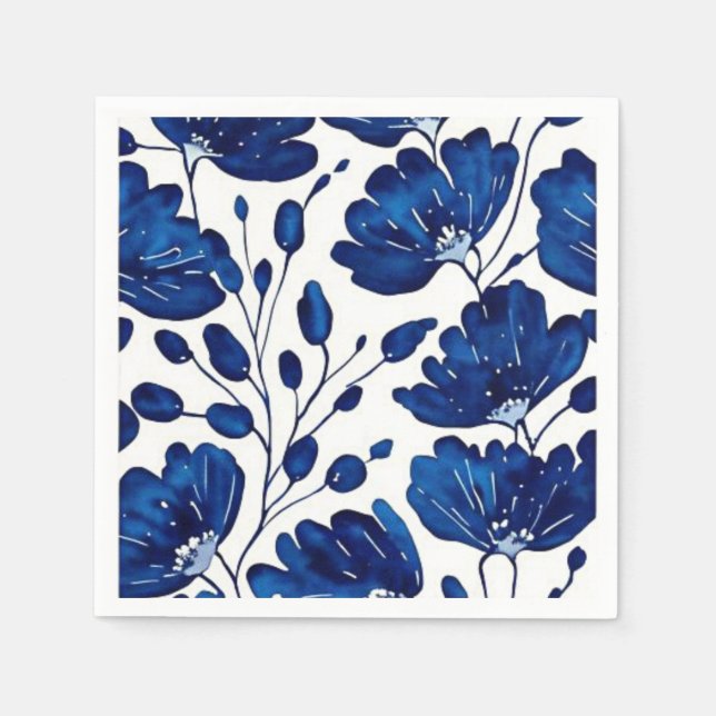 Serviette En Papier bleu fleur bleu marine bleu (Devant)