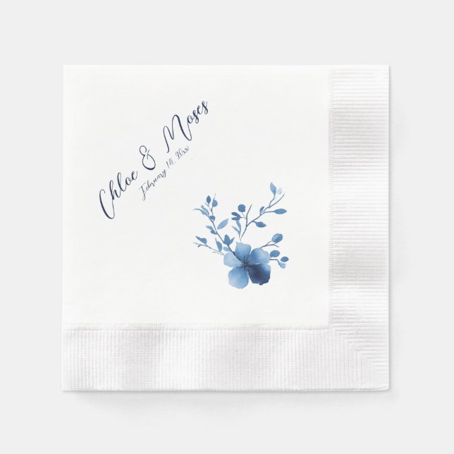 Serviette En Papier Bleu, Fleur de Fleur, petit, (Devant)