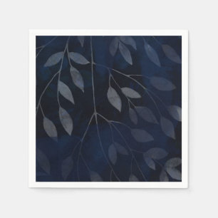 Serviette En Papier Bleu foncé Botanique Feuille Moderne Chic Mariage