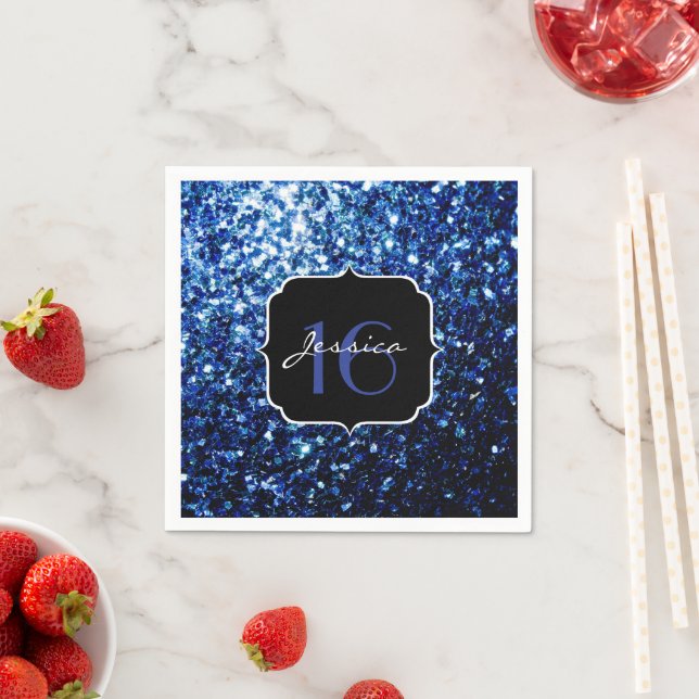 Serviette En Papier Bleu foncé brillant parties scintillant brillant d (En situation)