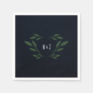 Serviette En Papier Bleu foncé et vert Feuille verdure Mariage rustiqu