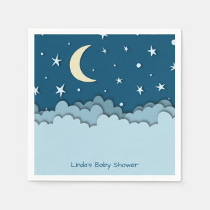Serviette En Papier Bleu foncé mignon Lune et nuages Baby shower